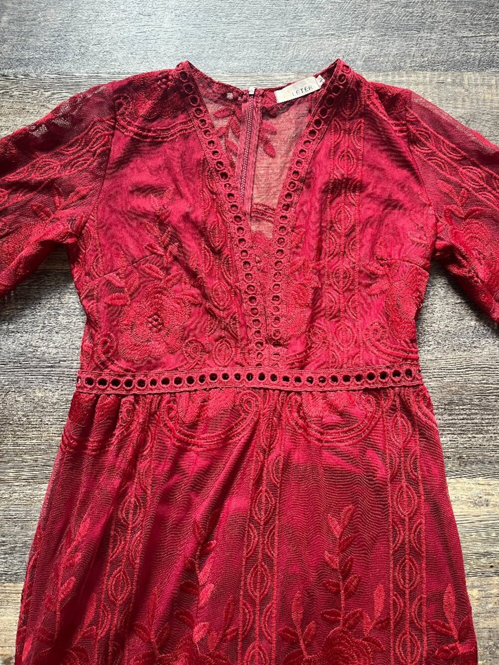 Eleter Red Embroidered Lace Overlay Maxi Dress L - Picture 5 of 9